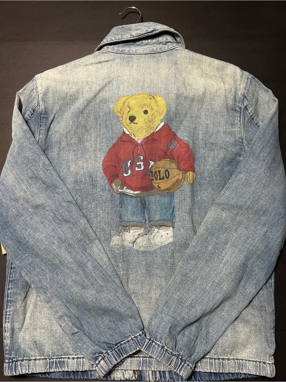 VTG Polo Ralph Lauren Denim Jacket with Yellow Teddy Bear Graphic Size M New - Picture 1 of 16